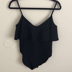 NWT Zara Knit Black Glittery Ruffle Bodysuit